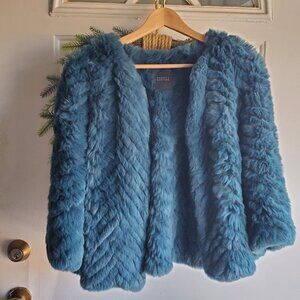 Barneys New York Rabbit Fur Blue Cropped Bolero Jacket